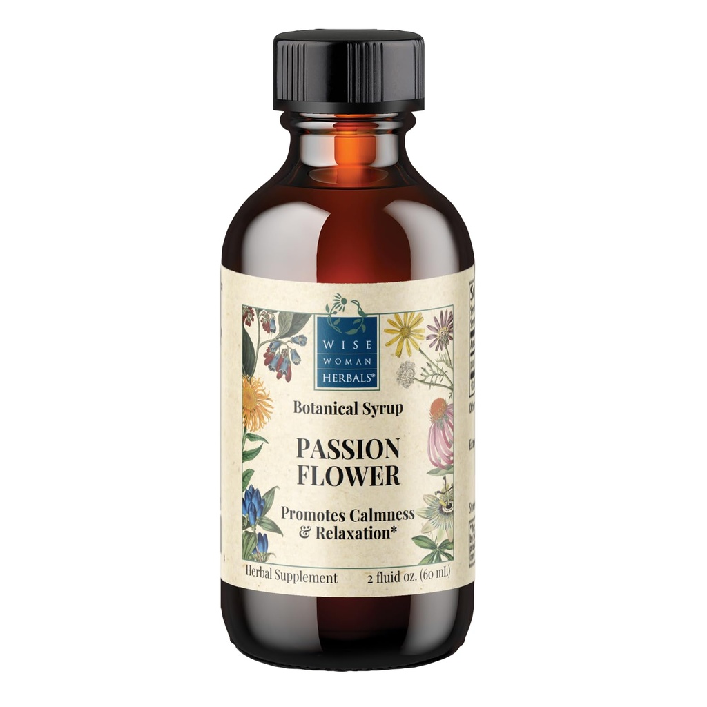 Wise Woman Herbals Passionflower Botanical Syrup (extracto sólido anticipado) 4:1, Alcohol-Free Extra Strength, Sleep Aid, Eases Tension, Supports Calm Mood & Restful Sleep, Pure Non-GMO, 4 Fl Oz