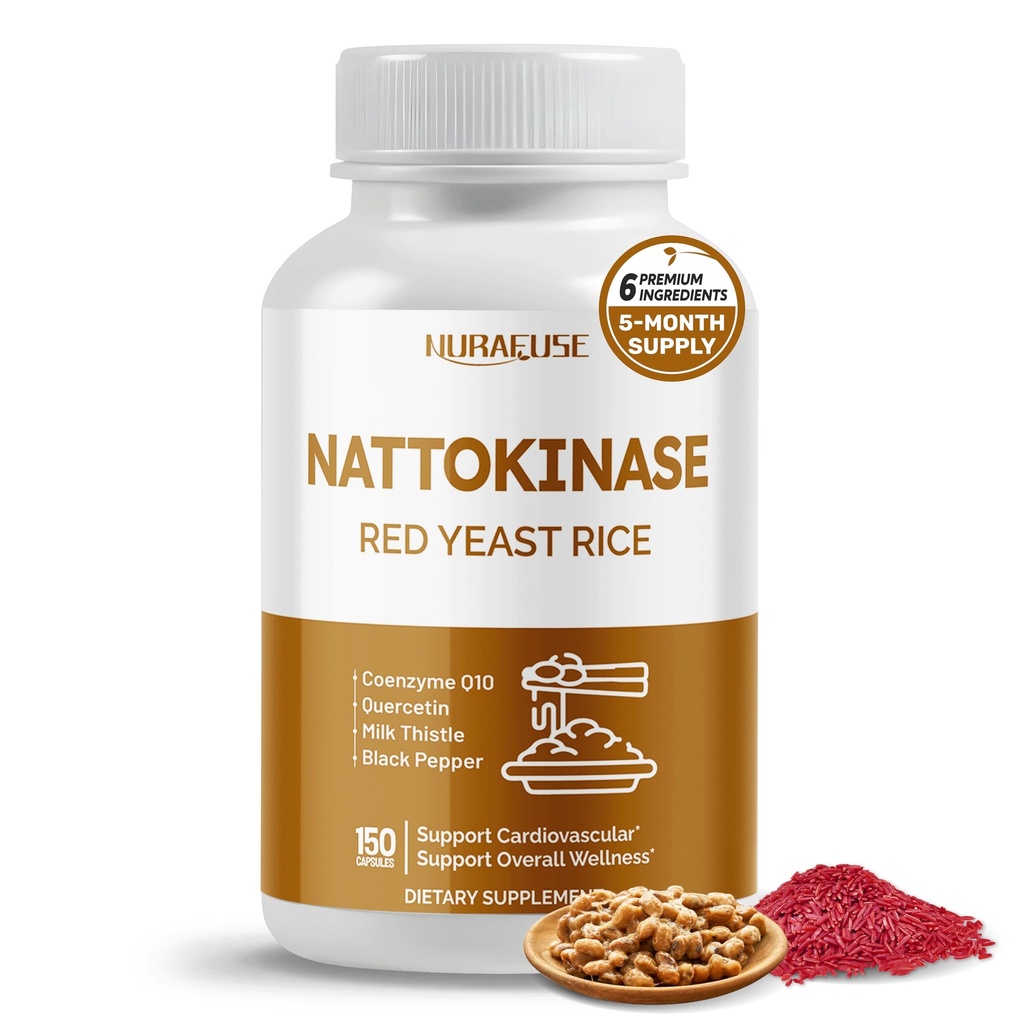 NATTOKINASE 11-in-1 Fórmula - con Yeast Rice Coenzyme Q-10 Quercetin, Milk Thistle, Resveratrol - Non-GMO, Gluten-Free, Soy-Free