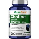 NusaPure Choline Bitartrate 1000 mg 200 Veggie Capsules (Vegan Vegetariano, No GMO)
