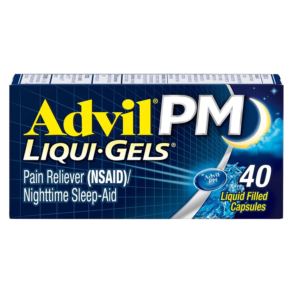 Advil PM Liqui-Gels Doin Reliever and Nighttime Sleep Aid, Doin Medicine with Ibuprofen for Pain Relief and Diphenhydramine HCL for a Sleep Aid - 40 Liquid Filled Capsules - Volver a la universidad