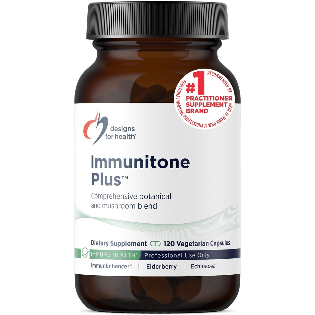 Diseños para Salud Herbal Immune Apoyo con Mushrooms, Echinacea, Té Verde, Astragalus + Elderberry - Immunitone Plus Pills - Suplemento No GMO (120 Capsules)
