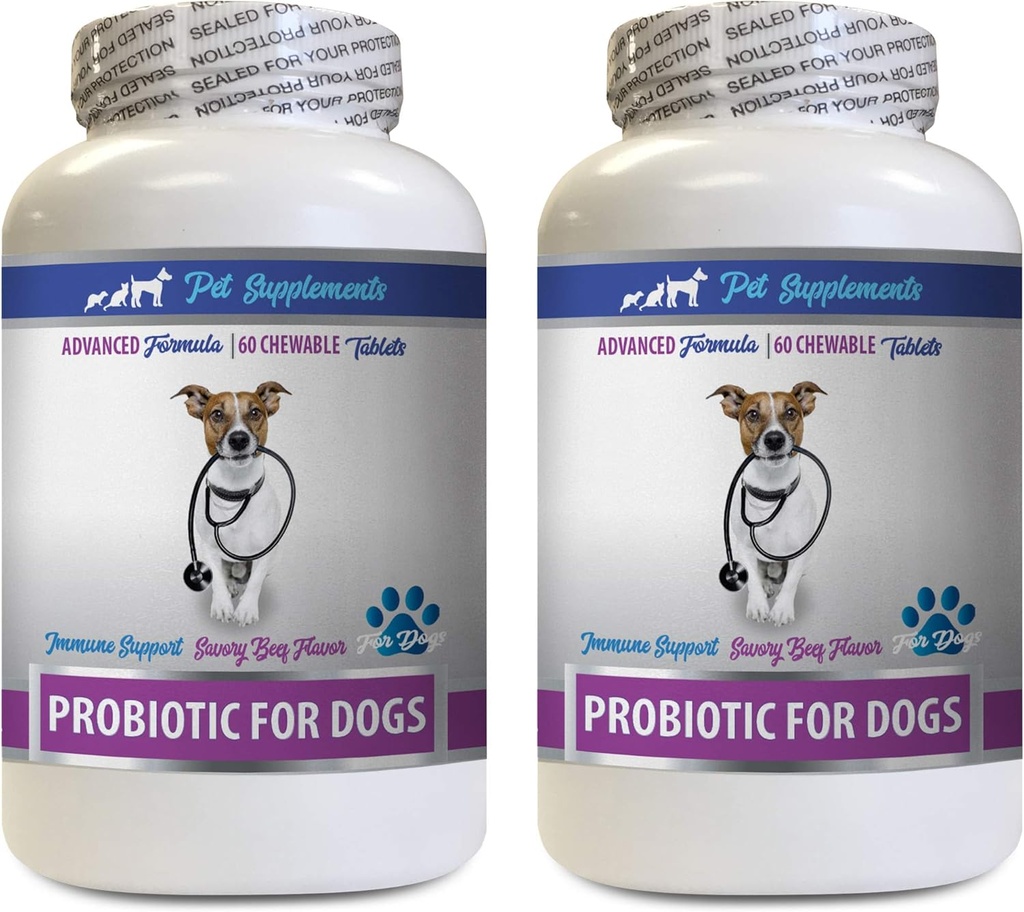 Suplementos nutricionales digestivos - PROBIOTICS for Dogs - Gut saludable - Stop Gas Diarrhea and Bad Breath - Probióticos para perros para el mal aliento - 2 Botellas (120 Treats)