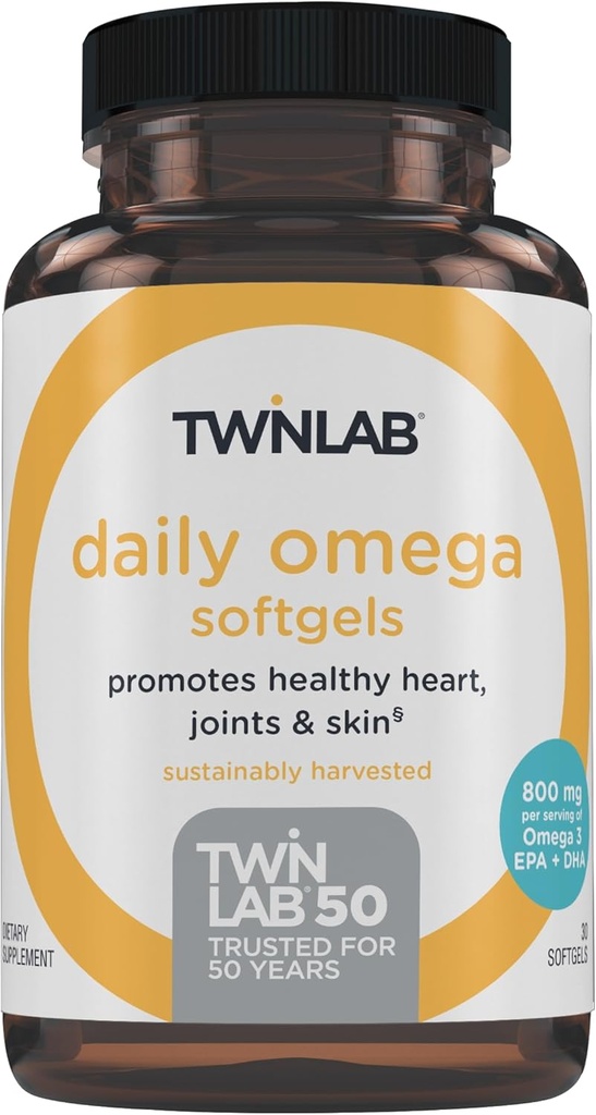Twinlab Daily Omega Softgels - Salud Conjunta y Salud Cerebro Suplementos de aceite de pescado - 800 mg, 30 Softgels