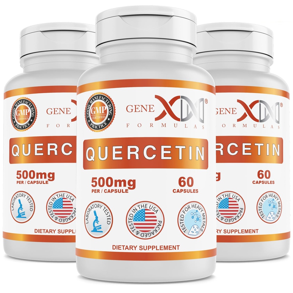 Genex Fórmulas Quercetina 500mg (60 cápsulas) No GMO, Libre de gluten (3 Pack)