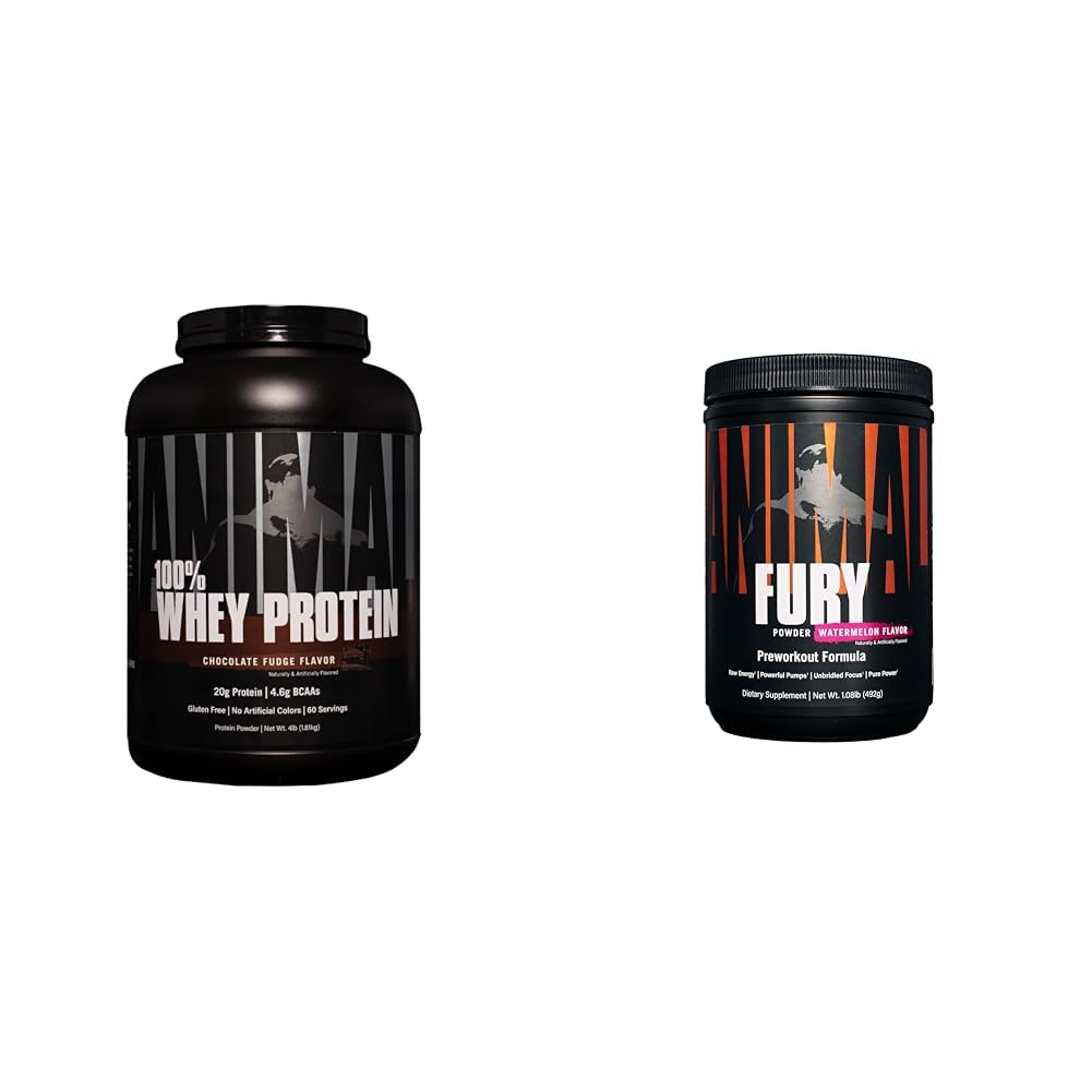 Animal 100% Whey Protein Powder – Whey Blend for Pre- or Post-Workout, Recovery " Fury Pre Workout Powder Supplement for Energy and Focus 5g BCAA 350mg Caffeine Nitric Oxide