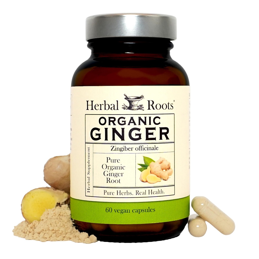 Herbal Roots Ginger Suplemento Silencio Orgánica Ginger Root Capsules  durable 1,200 mg de Pure Ginger Powder por Serving ¦ 60 Vegan Capsules