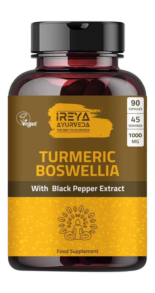 Boswellia Extract Capsules (90 cápsulas) 1000 mg - Boswellia Serrata con 95% Black Pepper Extracto y Curcuminoides Extracto y 65% Boswellia Extract