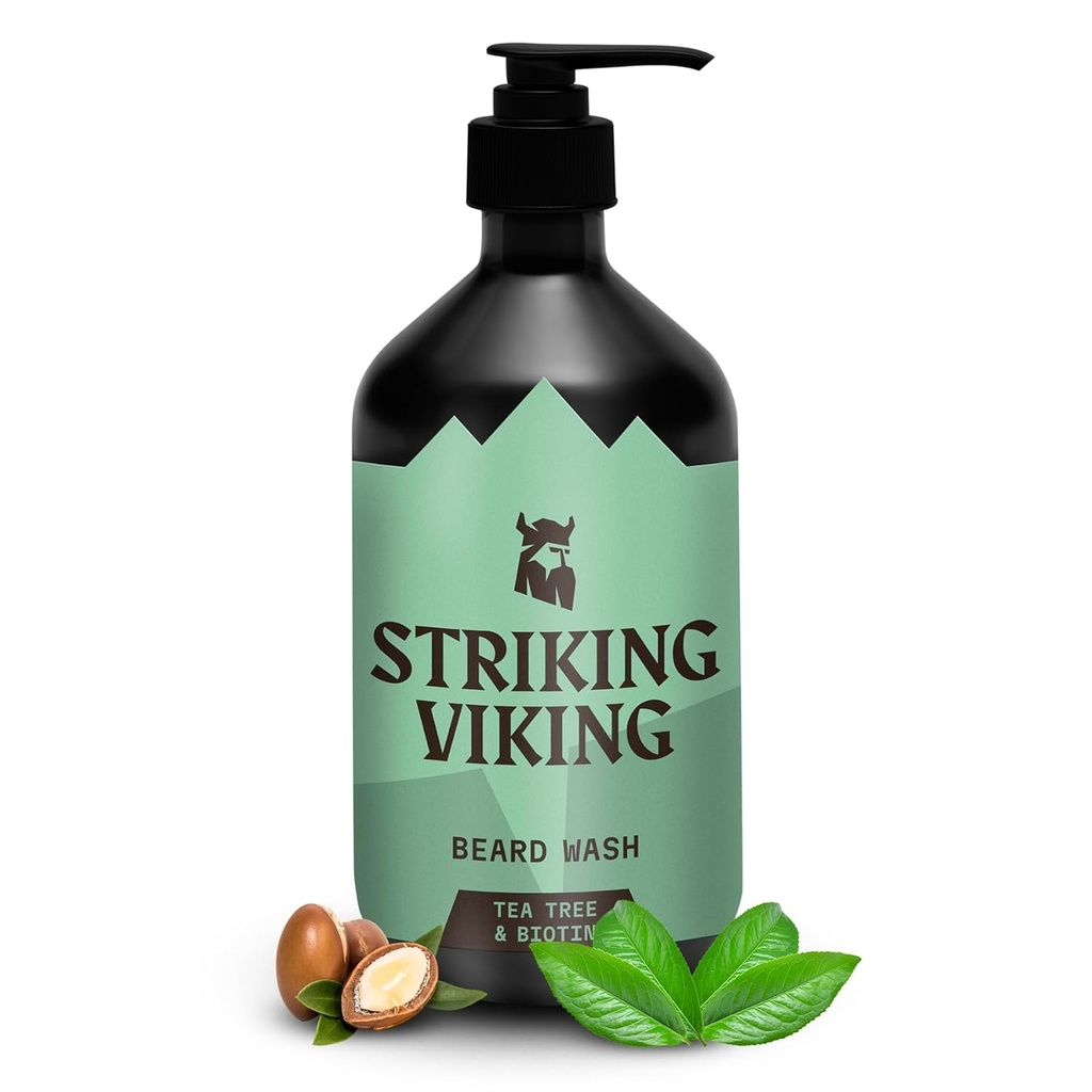 Champú de barba vikinga con árbol de té, biotina y aceite de Jojoba - 17 oz Limpieza profunda, Paraben &amp; Sulfate Gratis para todos los tipos de barba