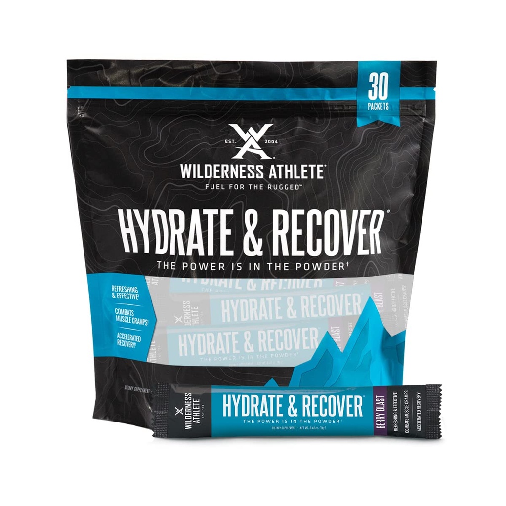 Wilderness Athlete - Hydrate & Recuperar ANTE Liquid Hydration Packets Electrolyte Drink Mix - Recover Faster with Bcaas - 30 Single Serving Hydrate Packets (Berry Blast),0.49 Ounce (Pack of 30)