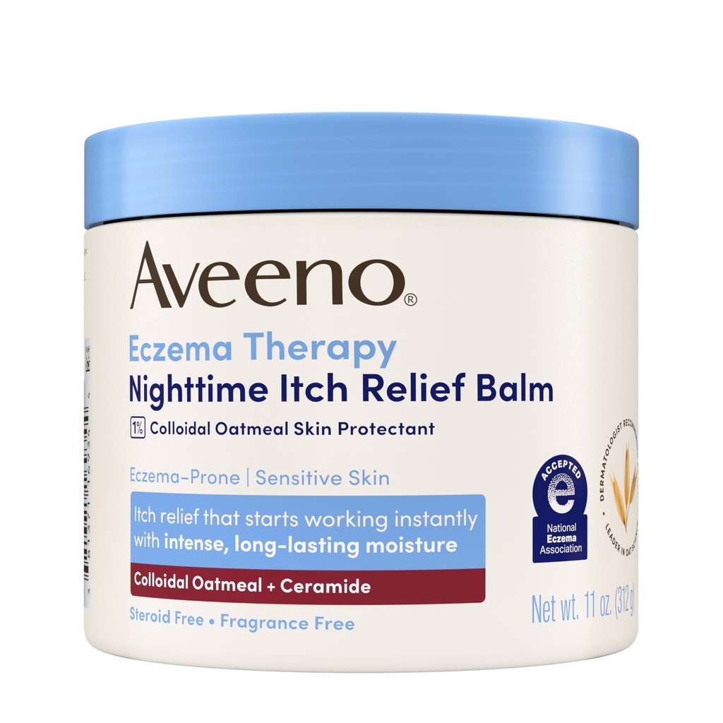 Aveeno Eczema Therapy Nighttime Itch Relief Balm, Eczema Cream for Body, Moisturizing Colloidal Oatmeal " Ceramide Fórmula, Fragancia Gratis, Soothing Dry Itchy Skin, 11 fl oz