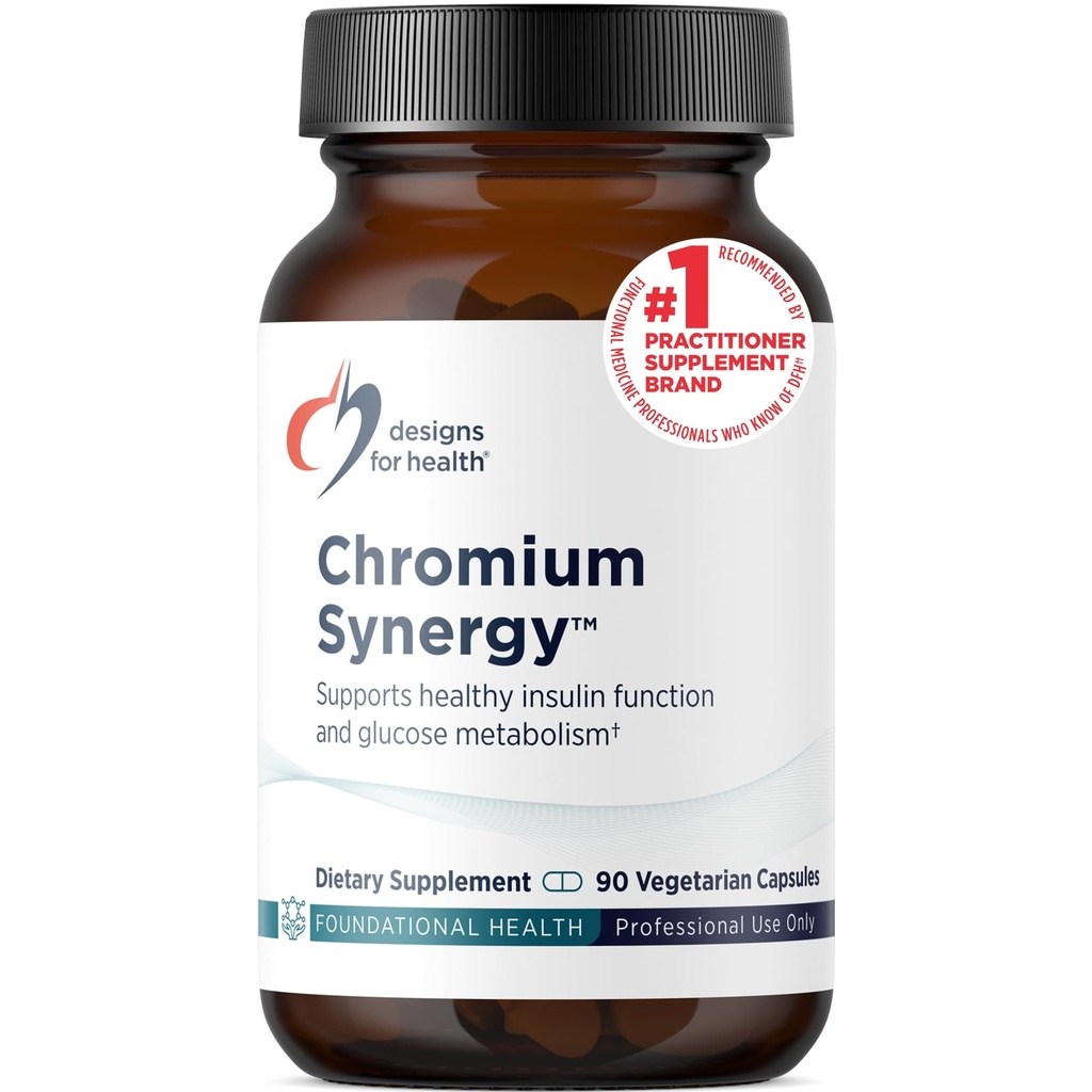 Diseños para Sinergía de Cromo de Salud - No GMO Cromo Suplemento de Chelato Glycinate con Vanadium, Vitamina D, Manganese, Zinc + Taurine - Base de Polvo de Canela (90 cápsulas)