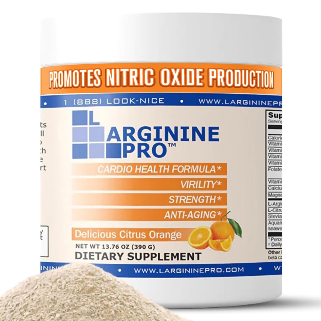 L-Arginine PRO ← 5,500mg L-Arginine Plus L-Citrulline 1,100mg Orange Powder Drink Mix Suplemento para aumentar la producción de óxido nítrico