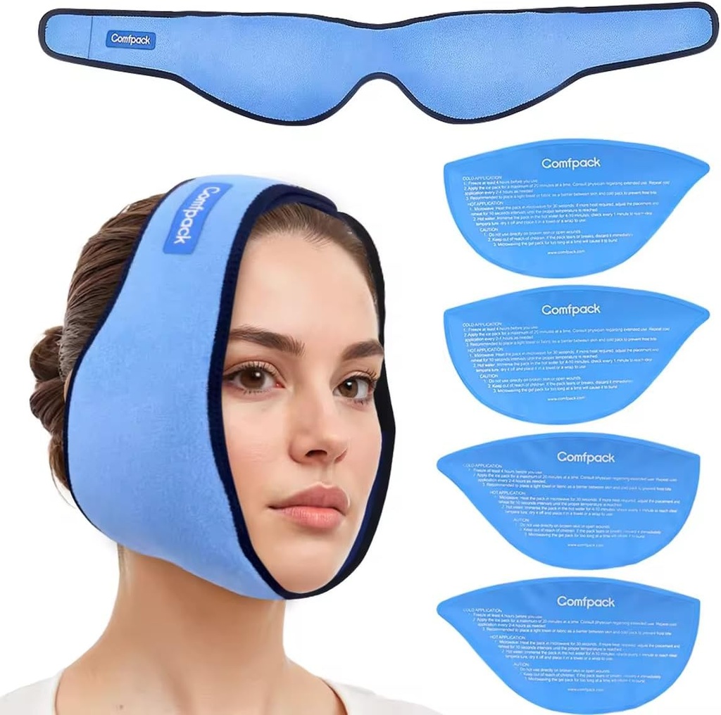 Paquete de hielo para la eliminación de dientes de Sabiduría con 4 paquetes de gel frío caliente reutilizable, tejido de Sabiduría de dientes de la cabeza del paquete de hielo para la tonsillectomy, TMJ, extracción de dientes, dolor de mandíbula, cirugía oral, inyección cosmética