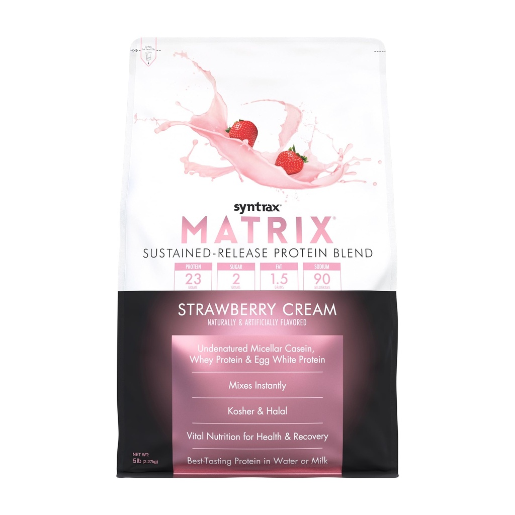 Matriz de Nutrición Syntrax - La proteína de liberación sostenida Blend, la crema de fresa 5 libras.