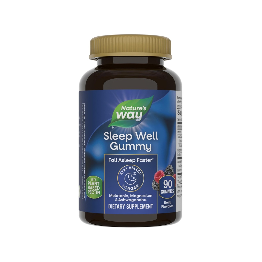 Camino de la Naturaleza Dormir Well Melatonin y Magnesium Gummies, Sleep Support for Adults*, con Ashwagandha, Berry Flavored, 90 Gummies