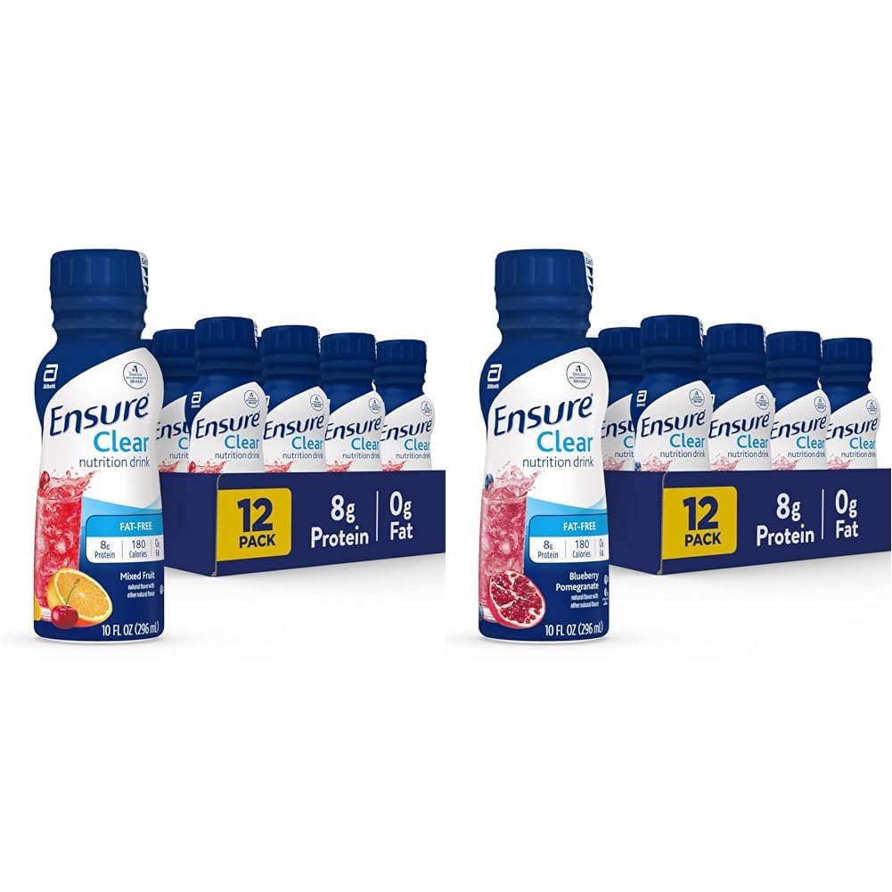 Asegurar una bebida nutritiva clara, grasa 0g, 8g Proteína, fruta mezclada & sabores granados de arándanos, 10 Fl Oz, paquete de 12