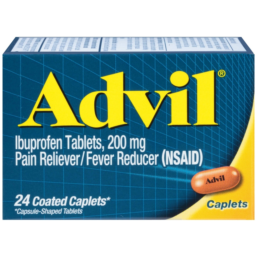 Advil Coated Caplets Doin Reliever y Fever Reducer Ibuprofen 200mg, 24 Cuenta