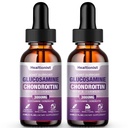 2 Pack Glucosamine Chondroitin MSM Liquid Drops, Extra Strength Joint Support Supplement for Adults Men &amp; Women, Quercetin Boswelia, Bromelain, Antioxidant Immune Support (4 Fl oz)