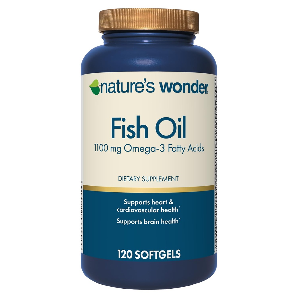 Natural Wonder Fish Oil 1100mg Omega-3 Fish Oil Suplementos para Mujeres y Hombres, EPA & DHA para Juntas Saludables, Corazón, Sistema Inmunitario, 120 Day Supply of Softgels
