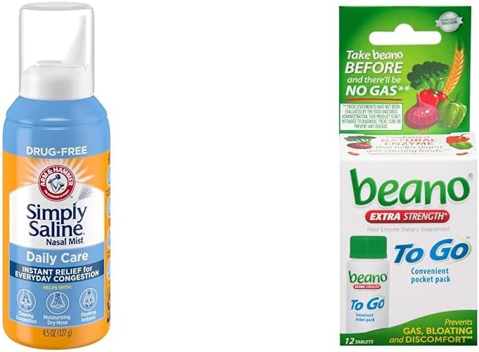 Arm " Hammer Simplemente Saline Nasal Spray 4.5oz " beano a Go Gas Relief Tablets 12 Count