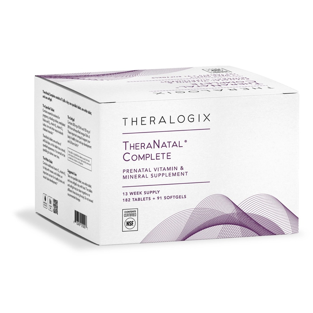Theralogix TheraNatal Complete Prenatal Vitamin Supplement - 91-Day Supply - with DHA, Vitamin D3, Folate, Iodine, Choline, Iron, Vitamina B6 &amp; Más - NSF Certificado - 182 Tablets &amp; 91 Softgels
