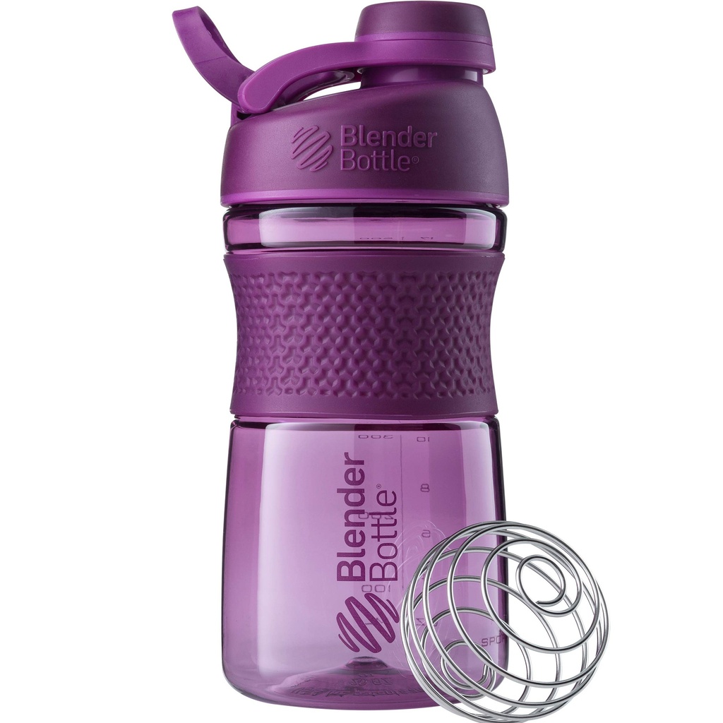 BlenderBottle 20-Ounce SportMixer Twist Cap Tritan Grip Shaker Botellas, Armada y Plum