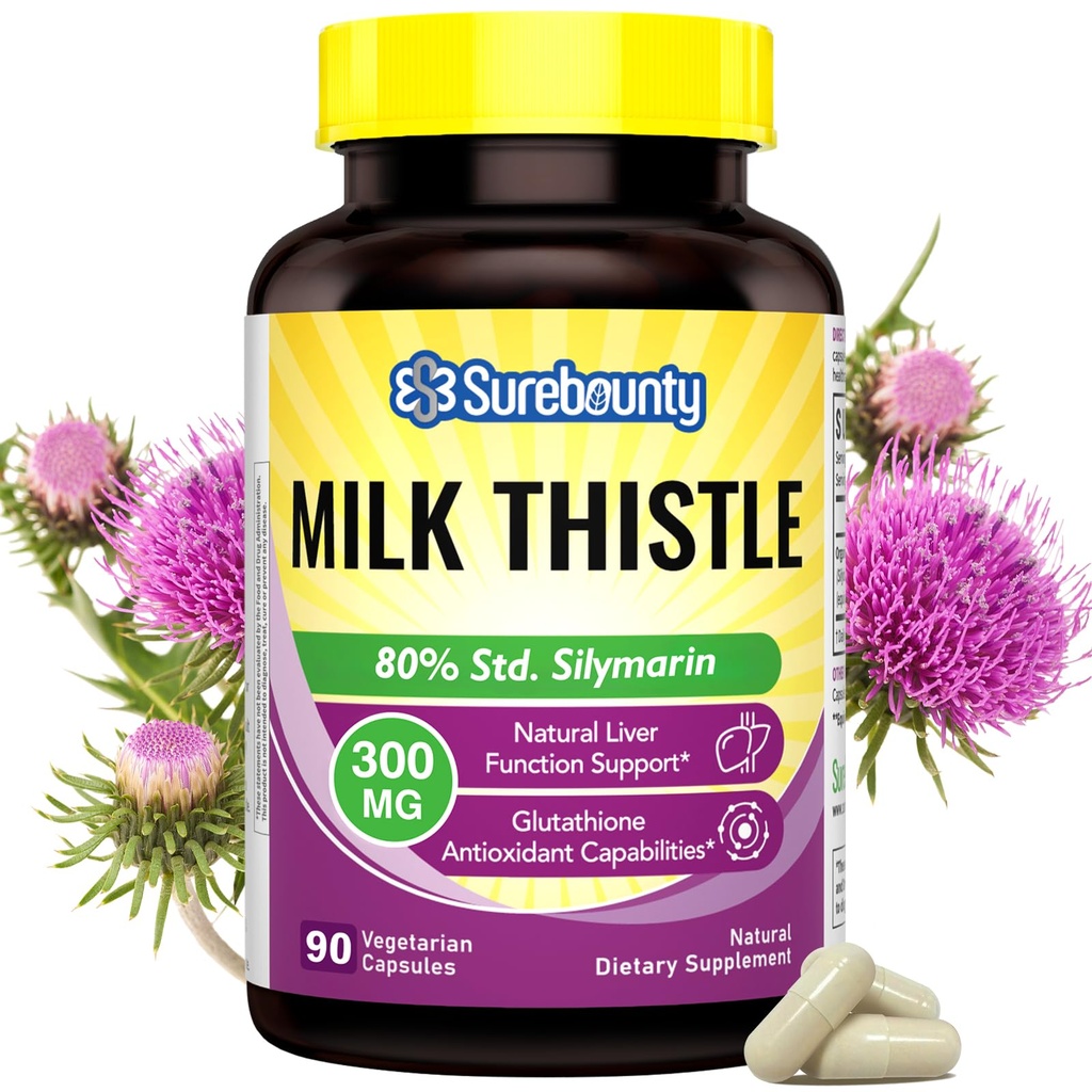 Leche Thistle, Concentrated Seed Extract, 80% Silymarin, Liver Support Cleanse Detox, Fatty Liver Supplements, Non-GMO, No Gluten & Soy, 90 Veggie Caps, 3 Month Supply
