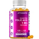 Vitamatic Folic Acid Gummies 1000 mcg (1 mg) - una vitamina prenatal esencial para mamá &amp; bebé - vitamina B9-120 Gummies Vegan (1)