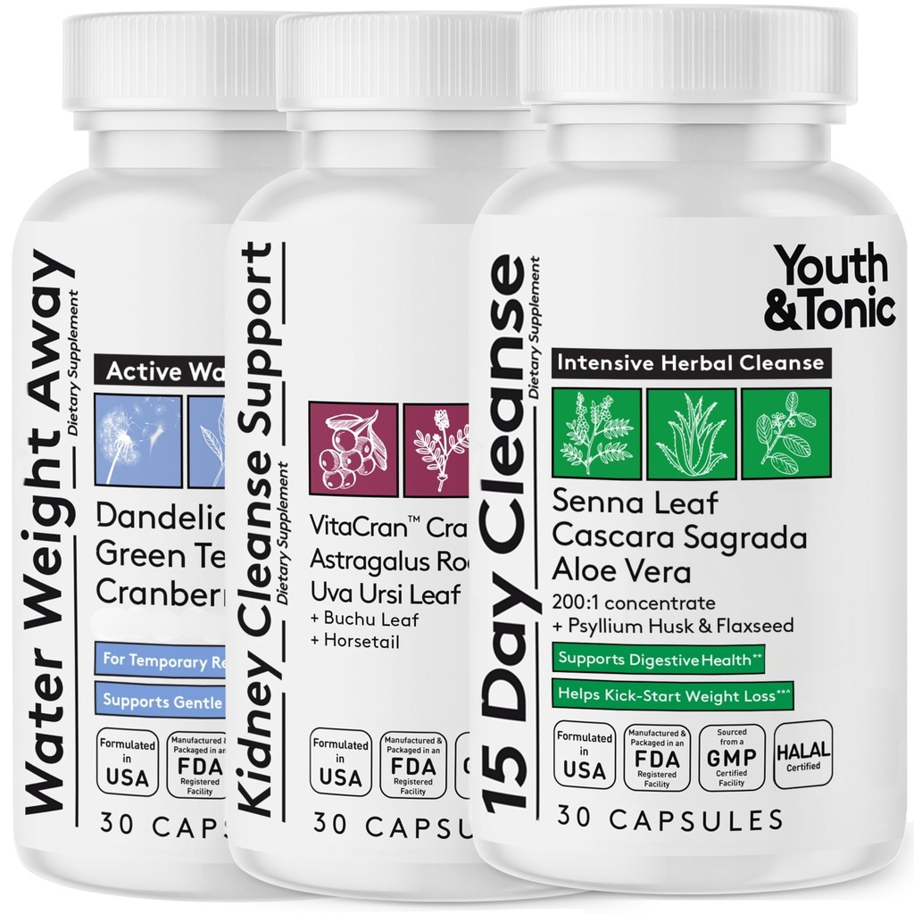 Apoyo completo para la desintoxicación de jóvenes y tónicos – 15 días limpiador de colon " Gut Detox, saneamiento de los riñones, equilibrio de agua " salud del hígado, 90 pastillas para mujeres y hombres