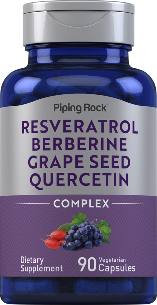 Piping Rock Resveratrol Berberine Grape Seed " Quercetin Complex TEN 90 Capsules TEN Vegetarian, Non-GMO, and Gluten Free Supplement
