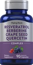 Piping Rock Resveratrol Berberine Grape Seed " Quercetin Complex TEN 90 Capsules TEN Vegetarian, Non-GMO, and Gluten Free Supplement