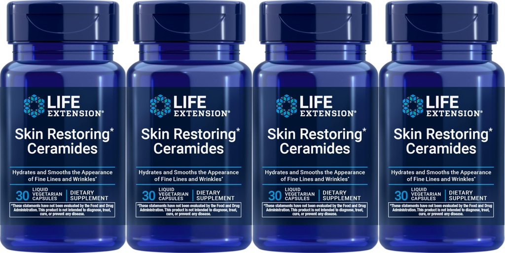 Extensión de la vida Ceramidas de restauración de la piel, 30 cápsulas vegetarianas líquidos (Pack of 4)