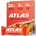 Atlas Protein Bar, 20g Protein, 1g Azúcar, Ingredientes Limpios, Gluten Free (Peanut Butter Raspberry, 12 Conde (Pack of 2))