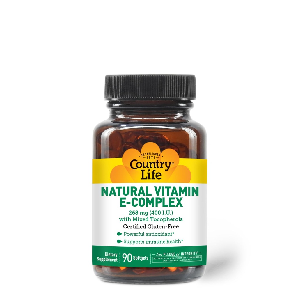 País Vida Vitamina E-Complex 400 UI – Tocoferoles mezclados naturales – Antioxidante &amp; Immune Support – Promueve la salud de la piel " Lucha contra el estrés oxidativo – Sin gluten certificado – 90 Softgels