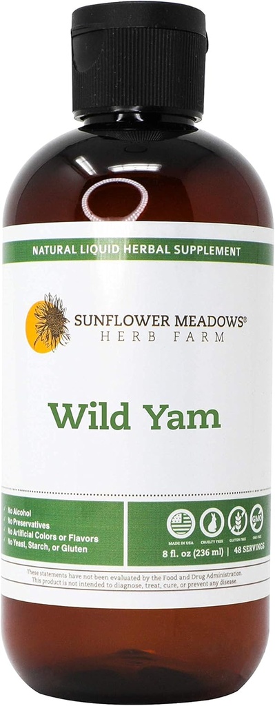 Suplemento Herbal Líquido de Yam Salvaje - 8oz- Sin alcohol, No GMO, Hecho con ingredientes orgánicos