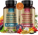 Todo en One Vitality Bundle - Shilajit Pure Himalayan Organic & Berberine HCl Complex - Sea Moss, Ashwagandha, Resveratrol, Alpha Lipoic Acid, Quercetin - Non-GMO, Gluten-free, Vegan Supplement