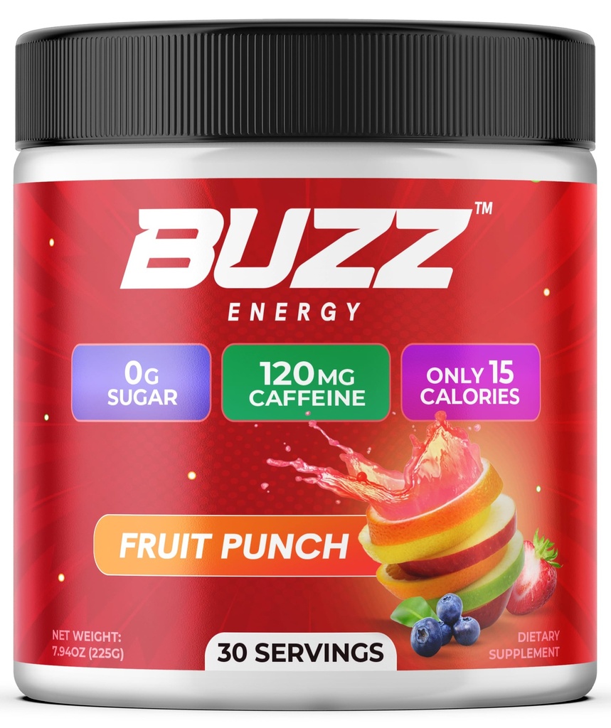 Mañana Buzz Energy Drink Powder - Energy Boost Drink Mix - Sugar-Free Energy with Antioxidants - Morning Kickstart and Sports Nutrition Endurance Product - 30 Servings, Fruit Punch, 7.9 Ounces