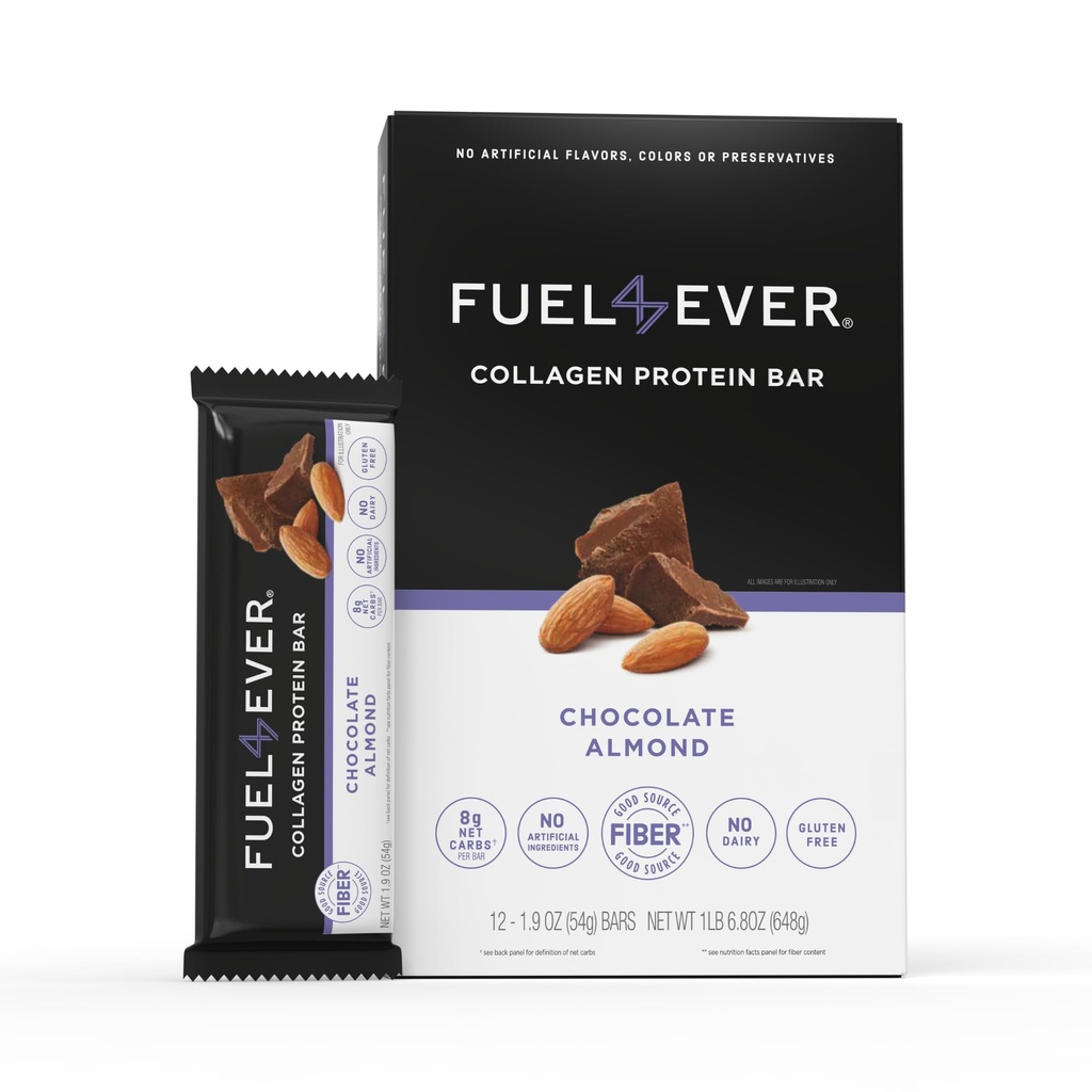 Combustible 4 Bares Proteínas de Collagen ← 14G Protein, Gluten Free, Dairy Free, No Stevia o Ingredientes Artificiales Añadidos, Sweetened with Honey ← Chocolate Almond Flavor (Box of 12)