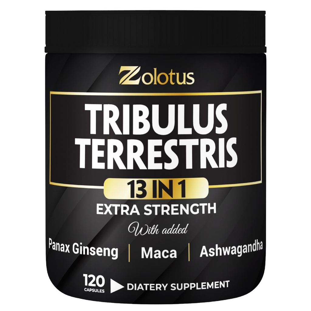 Zolotus 13in1 Tribulus Terrestris Capsules with Maca, Horny Goat Weed, Panax Ginseng, Saw Palmetto, Tongkat Ali, Shilajit &amp; More - Energy, Stamina Supplement for Men &amp; Women - 120 Counts