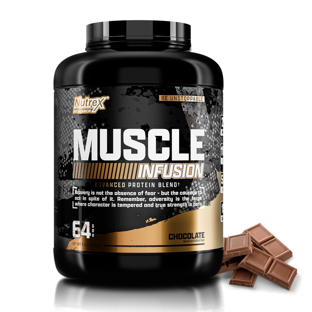 Nutrex Research Whey Protein Powder, Chocolate Muscle Infusion Whey Isolate w/EAA &amp; Hi BCAA for Muscle Gain - 5 libras - Muscle Builder for Men &amp; Women, Sports Nutrition, Delicious Taste & Texture