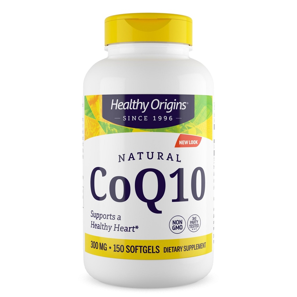 Orígenes saludables® CoQ10 300 mg – Ubiquinona Trans-Isomer Natural – fermentada por levaduras, apoya la salud cardíaca y energía celular – No GMO 150 Softgels