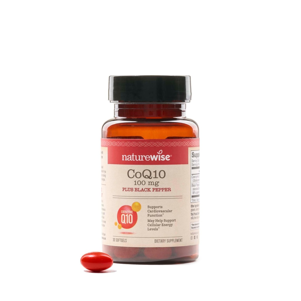 NatureWise CoQ10 100mg + Black Pepper Softgels - High Absorption Coenzyme Q10 + Black Pepper - Antioxidant for Heart Health + Cellular Energy - Vegan, Non-GMO, Gluten-Free - 30 Conteo[30-Day Supply]