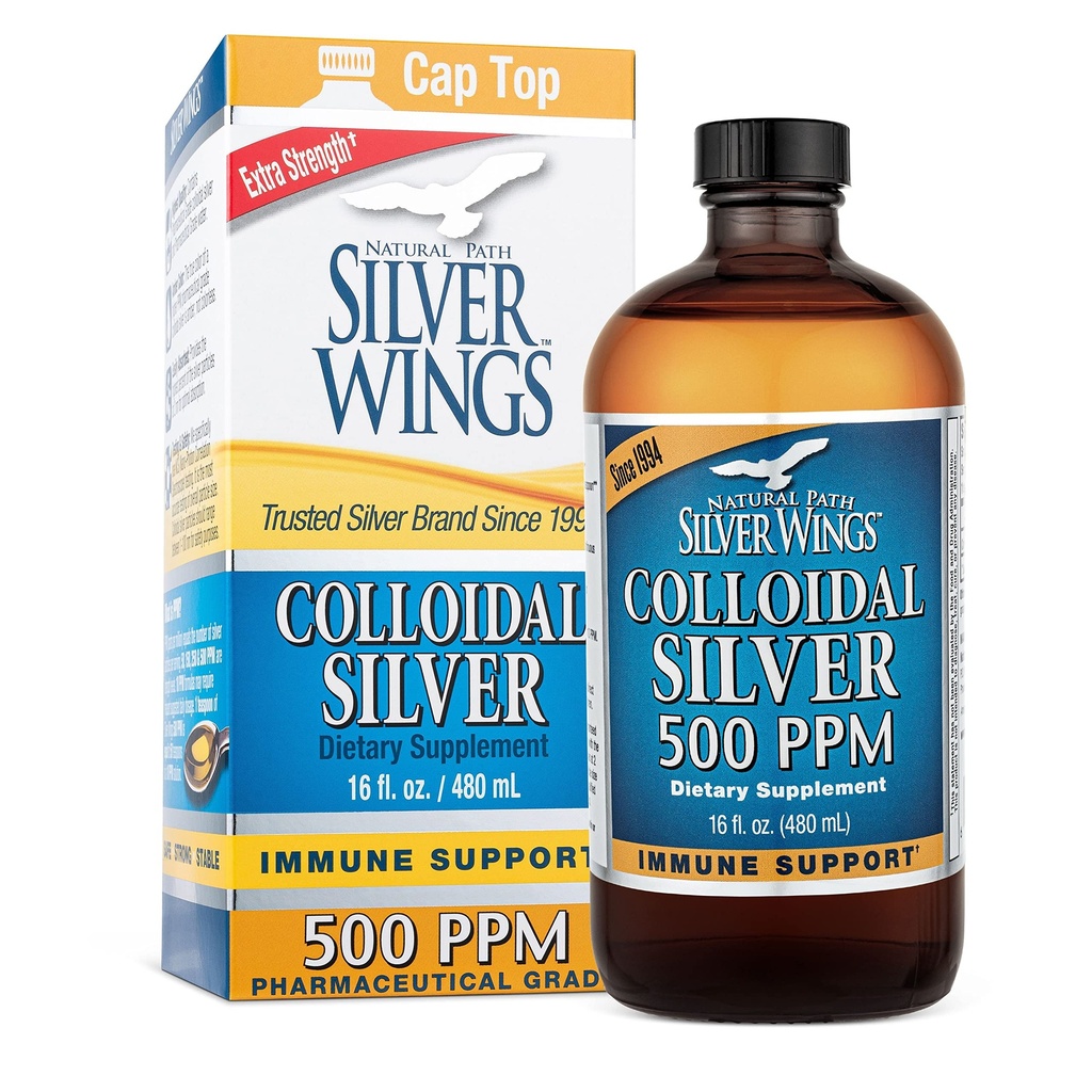 Natural Path Alas de Plata Colloidal Plata 500ppm (2,500mcg) Immune Support Suplemento 16 fl. oz.