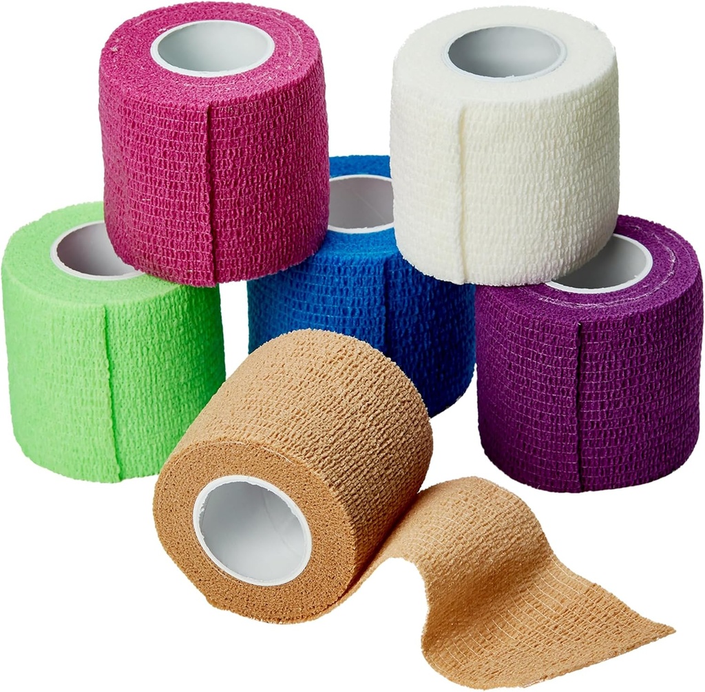 MEDca Self Adherent Cohesive Wrap Bandages 2 Inches X 5 Yards 6 Count, (Rainbow Color)