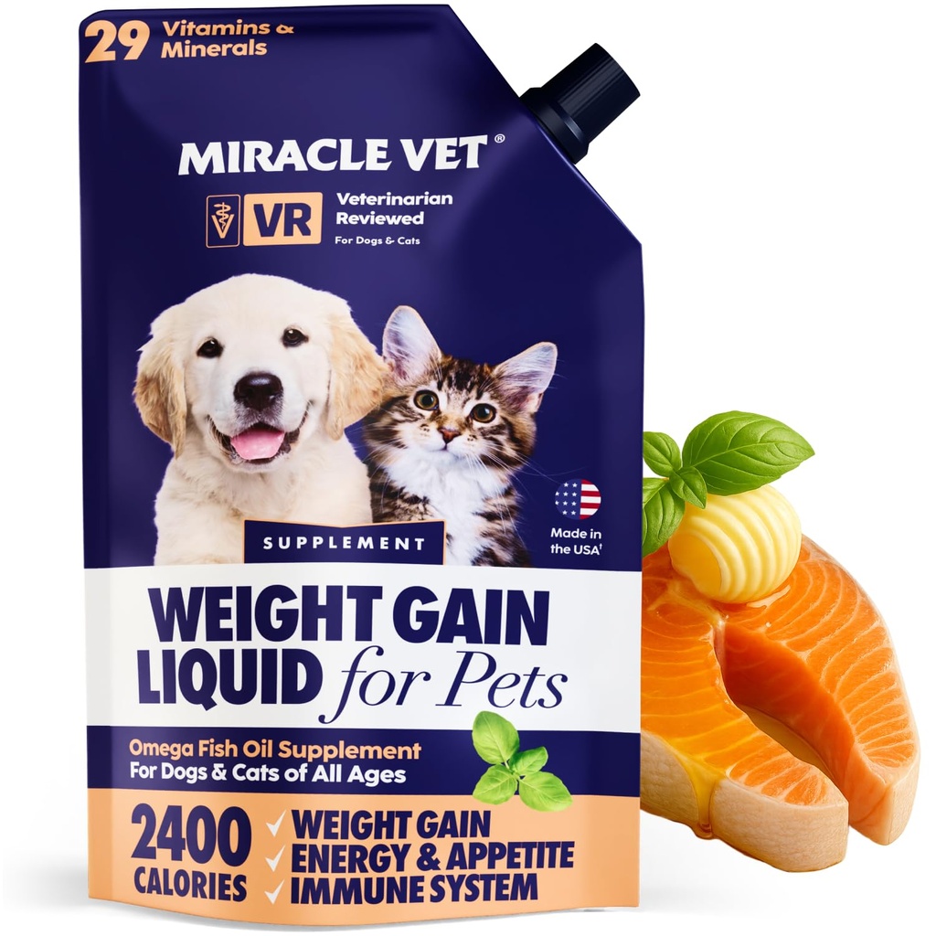 Gainer de alto nivel de calorías para perros &amp; gatos - Suplemento nutricional multivitamínico Gel, aceite de pescado Omega, Calcio - Puppy, Senior, Gato prenatal &amp; Vitaminas de perros, Suplementos para la ganancia de peso