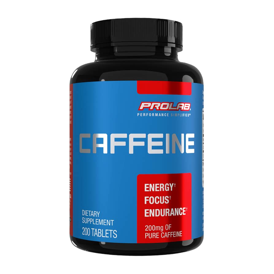 ProLab Caffeine Tablets 200mg - 200ct ← Energy Support, Helps Enhance Endurance & Mental Focus, Reduce Fatiga, Pre-Workout, Extra Strength