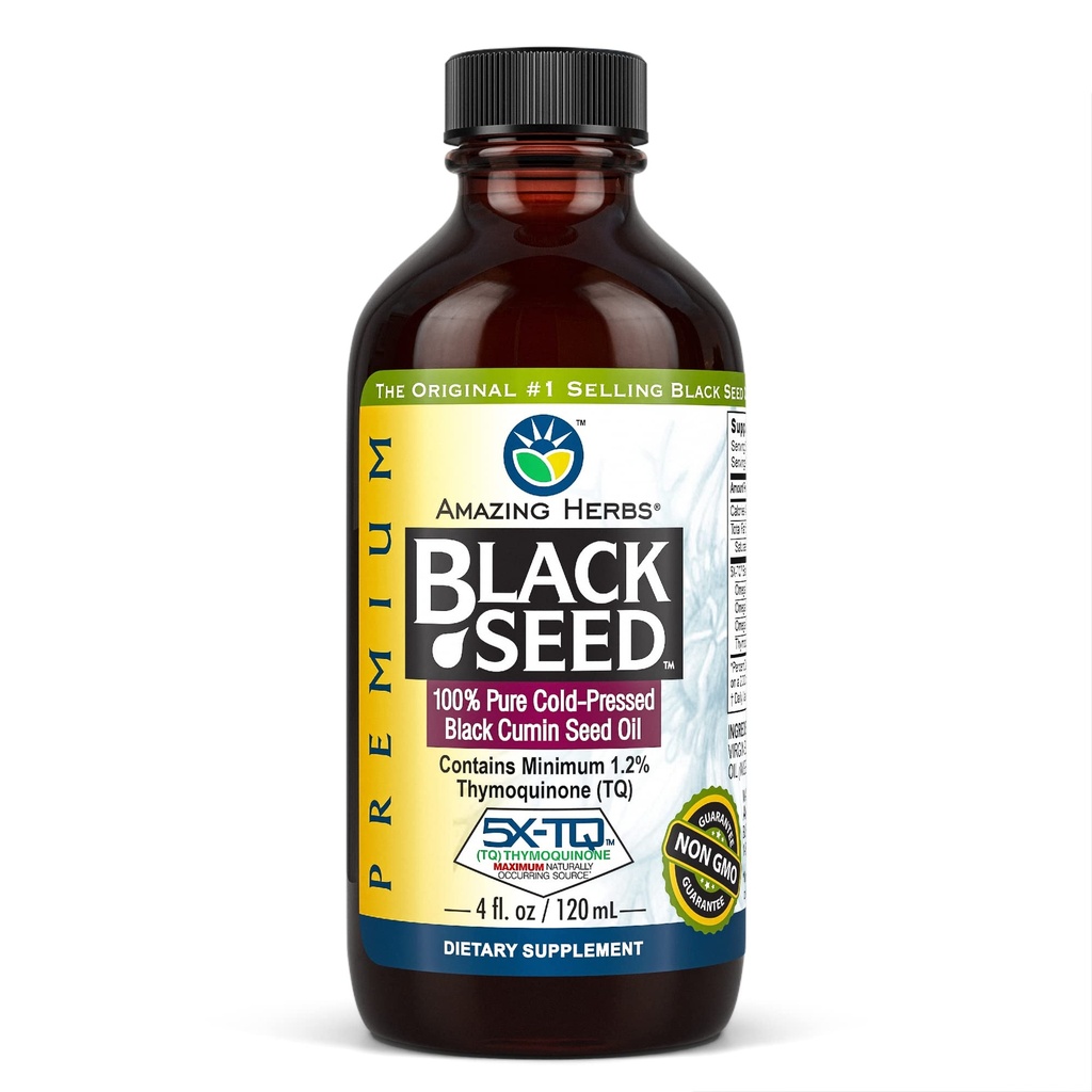 Increíble Herbs Premium Black Seed Oil - Gluten Free, Non GMO, Cold Pressed Nigella Sativa Aids in Digestive Health, Immune Support, Brain Function - 4 Fl Oz