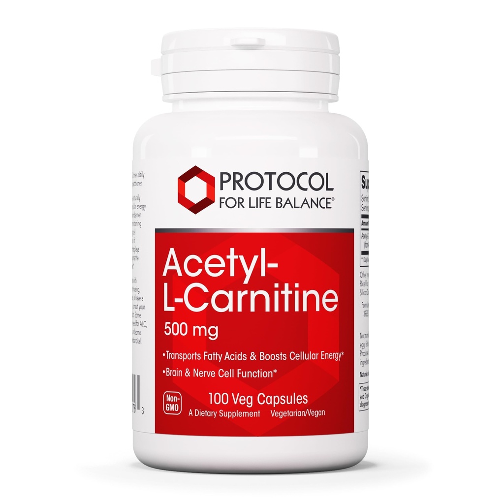Protocolo Acetyl- L-Carnitine 500mg - Suplemento energético, Nerve y soporte cerebral - 100 caps Veg