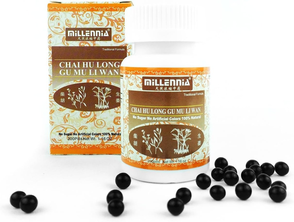 Millennia Herbal Suplemento - Chai Hu Long Gu Mu Li Wan - 12 Bottle Pack (200 Pills/Bottle)