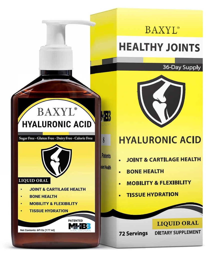 BAXYL® - Ácido Hialurónico Líquido para el Suplemento de Alivio Conjunto (Vegan, libre de gluten, sin gluten, MHB3 Oral Patented)